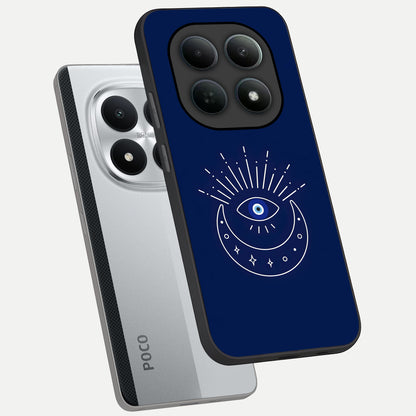  Blue Evil Eye phone case For Poco M8 Pro showing premium glass back cover with detailed artwork