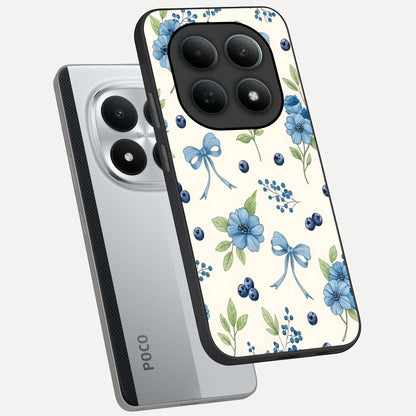  Blue Flower And Bow phone case For Poco M8 Pro showing premium glass back cover with detailed artwork