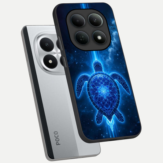  Blue Galaxy Turtle phone case For Poco M8 Pro showing premium glass back cover with detailed artwork
