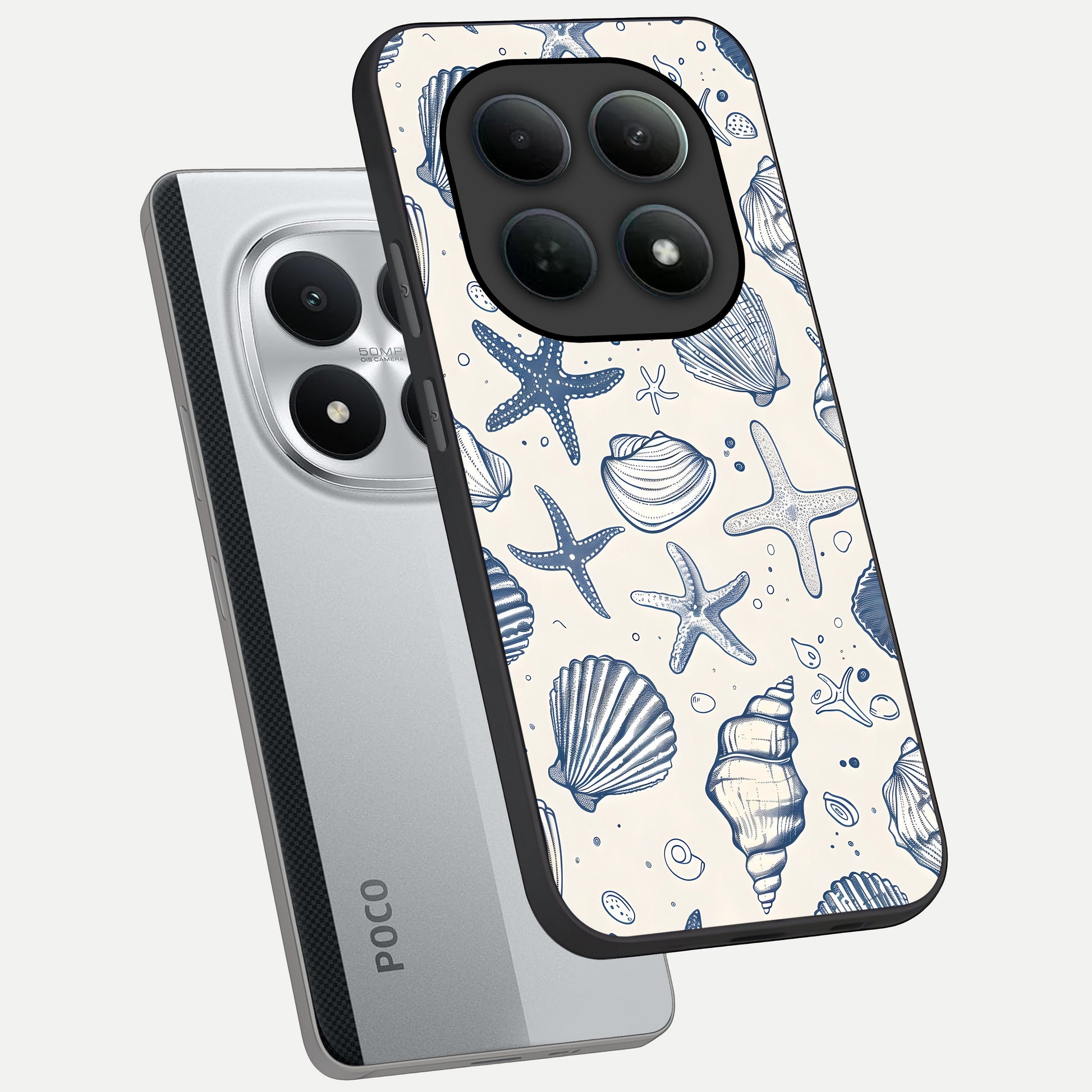 Blue Ocean Outline phone case For Poco M8 Pro showing premium glass back cover with detailed artwork