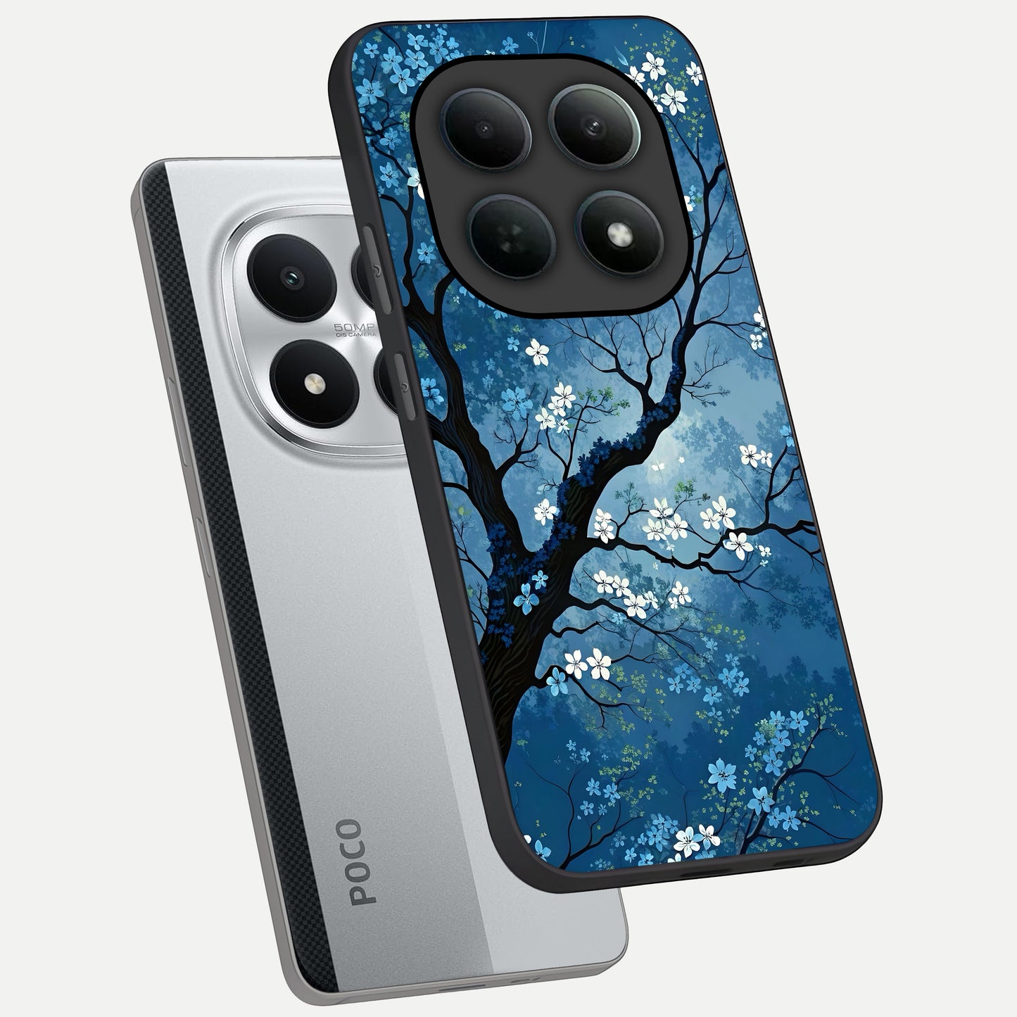  Blue Tree Serenity phone case For Poco M8 Pro showing premium glass back cover with detailed artwork