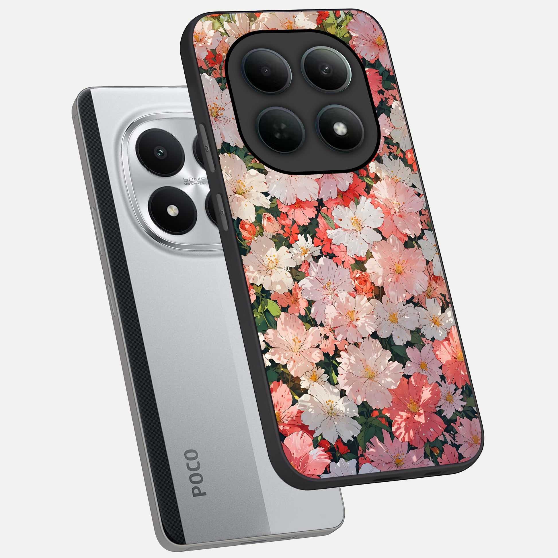  Blush Bloom Field phone case For Poco M8 Pro showing premium glass back cover with detailed artwork