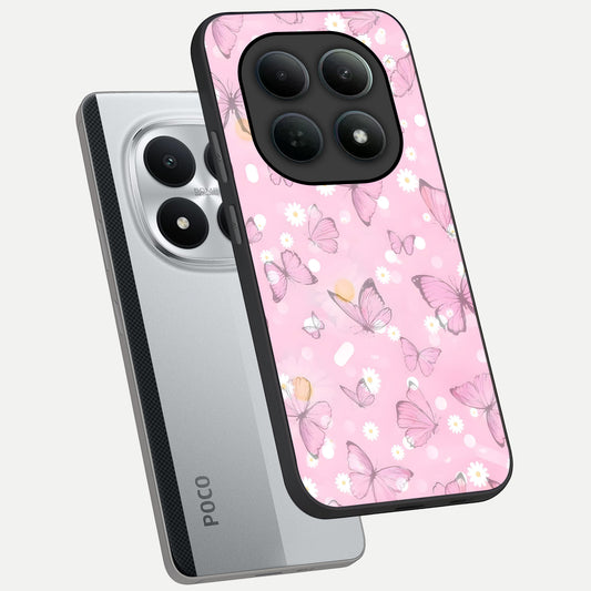  Blush Butterfly Garden phone case For Poco M8 Pro showing premium glass back cover with detailed artwork