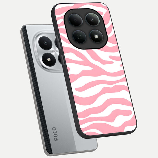  Blush Zebra Flow phone case For Poco M8 Pro showing premium glass back cover with detailed artwork
