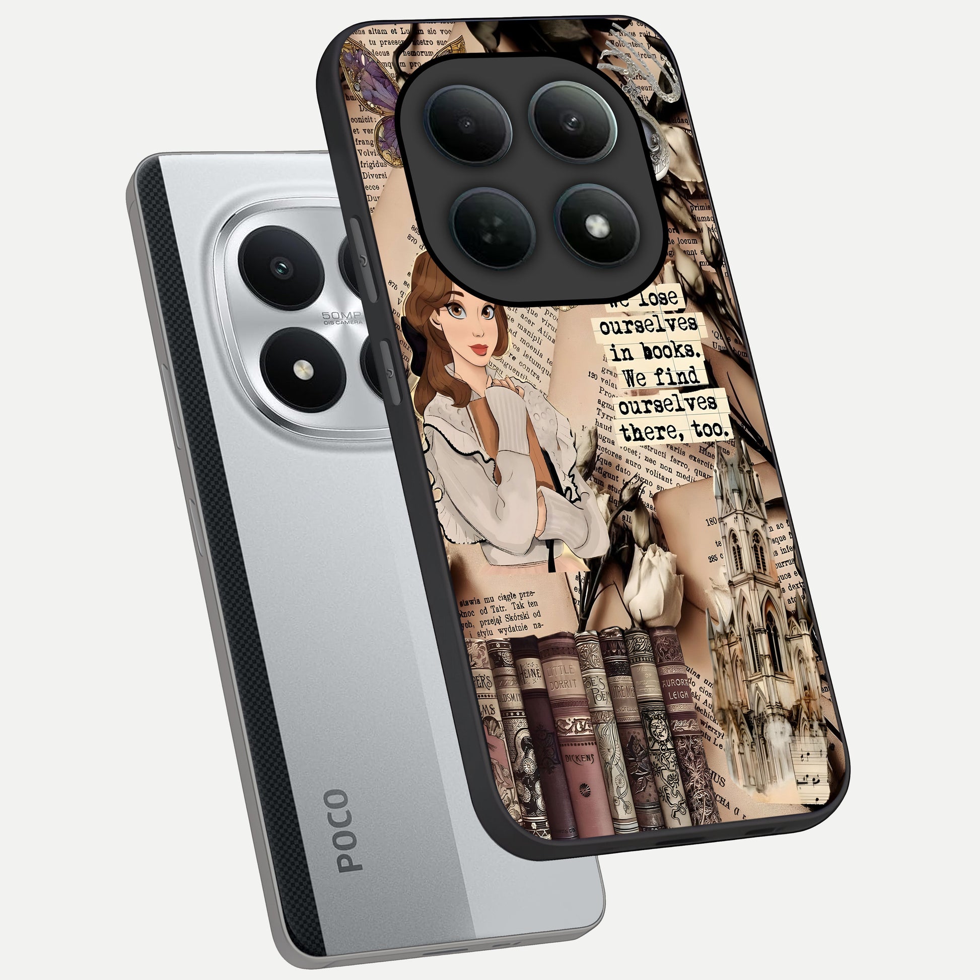  Bookish Dream World phone case For Poco M8 Pro showing premium glass back cover with detailed artwork