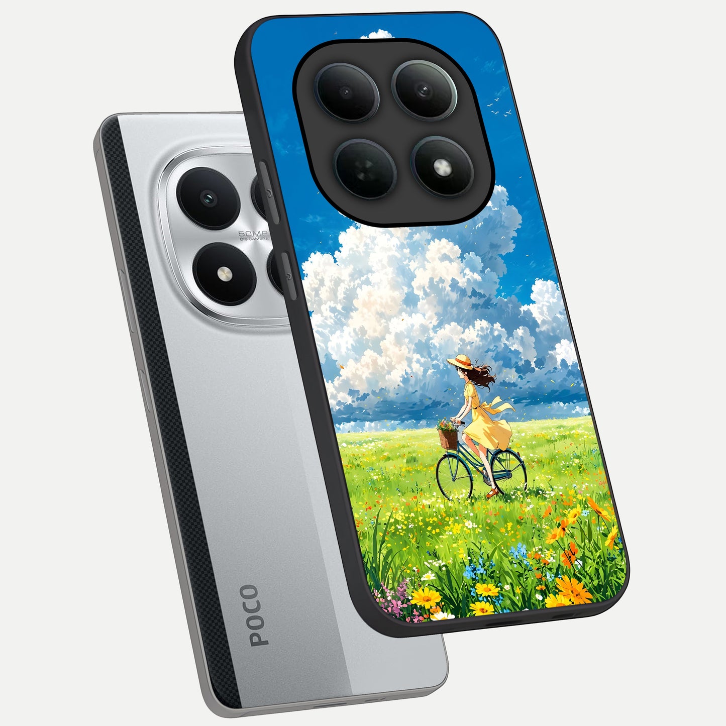  Breezy Meadow Ride phone case For Poco M8 Pro showing premium glass back cover with detailed artwork