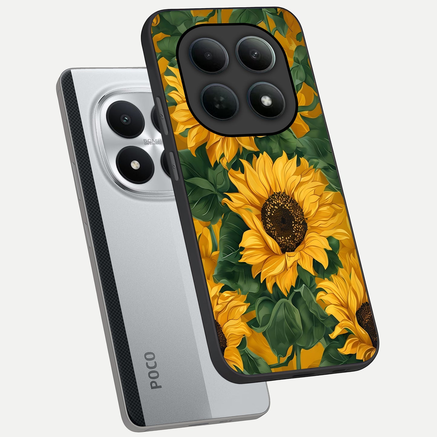  Bright Sunflower Bloom phone case For Poco M8 Pro showing premium glass back cover with detailed artwork