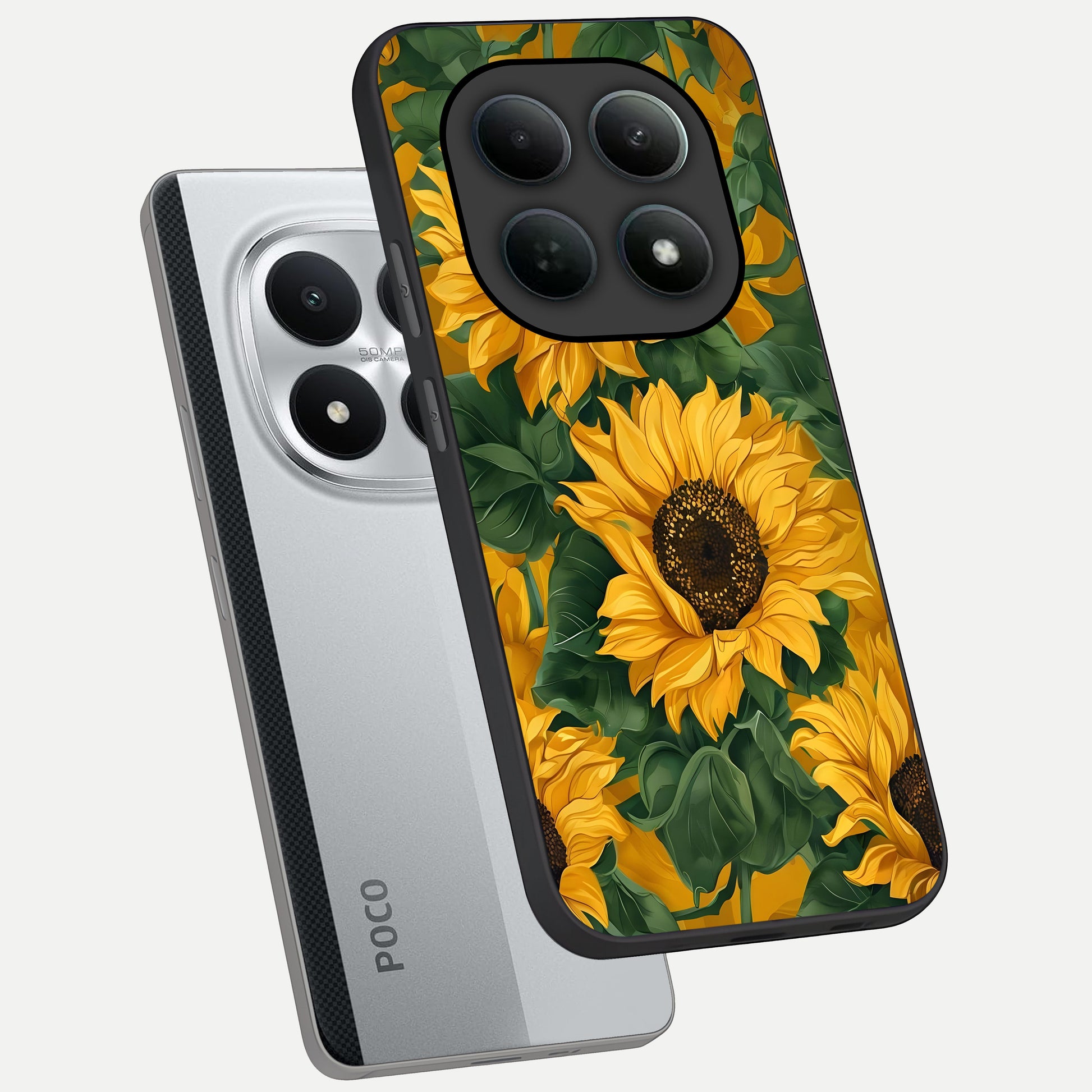  Bright Sunflower Bloom phone case For Poco M8 Pro showing premium glass back cover with detailed artwork