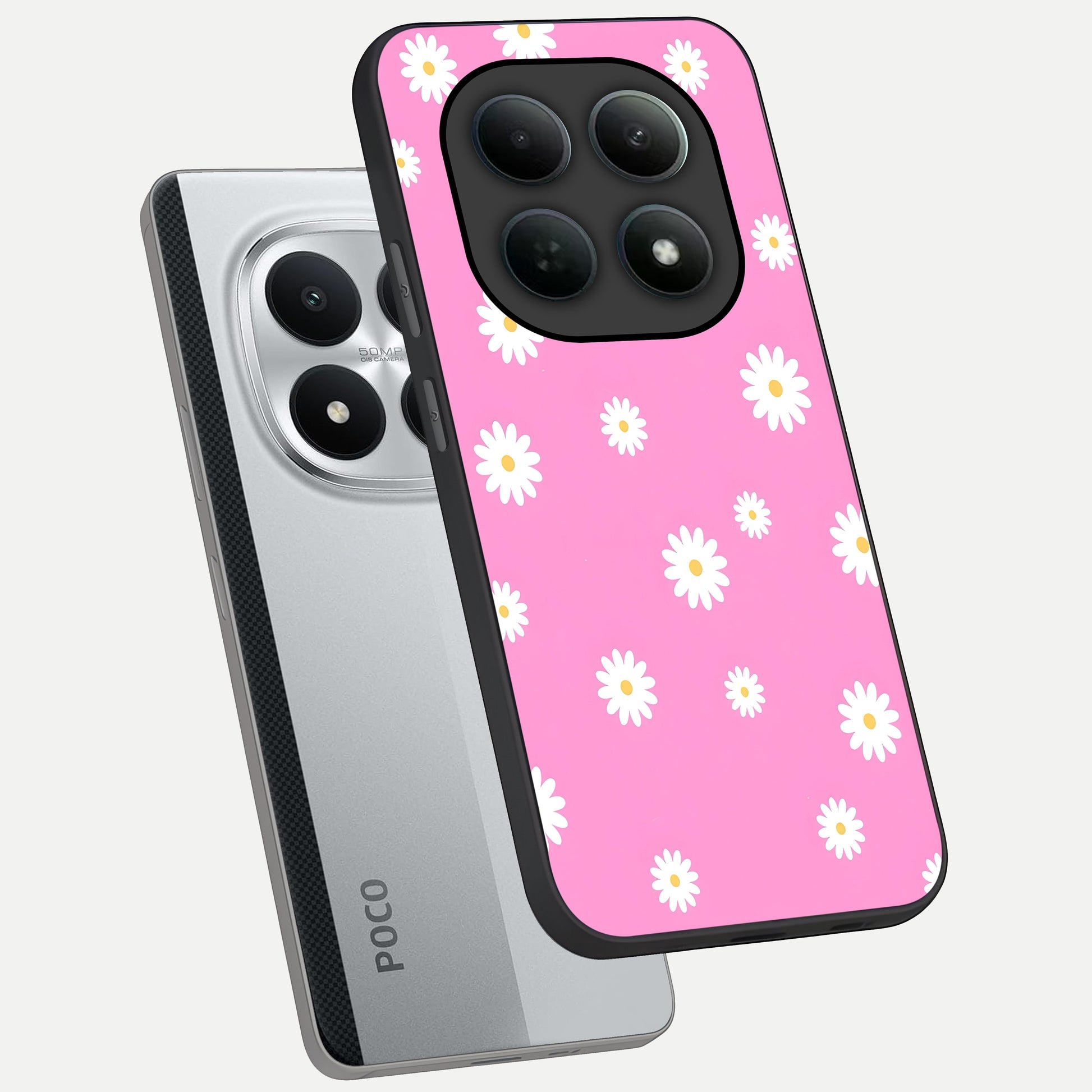  Bubblegum Daisy Pop phone case For Poco M8 Pro showing premium glass back cover with detailed artwork