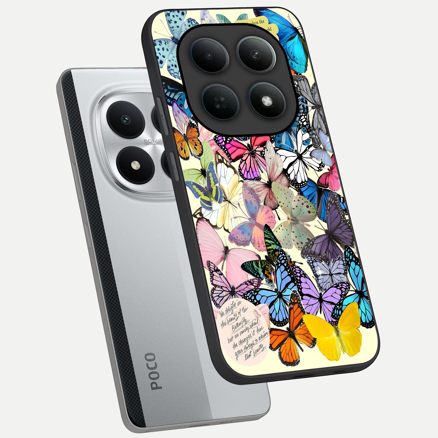  Butterflies Petal Dream phone case For Poco M8 Pro showing premium glass back cover with detailed artwork