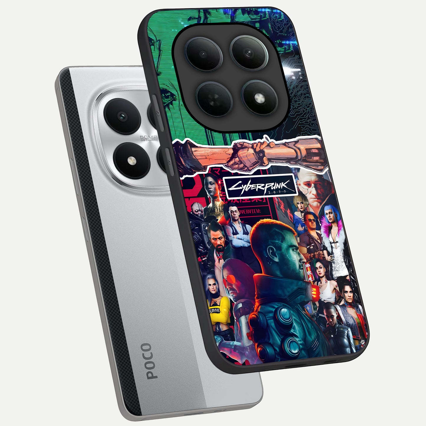  CYBERPUNK Legacy phone case For Poco M8 Pro showing premium glass back cover with detailed artwork
