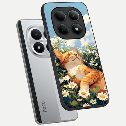  Cat And Flowers View phone case For Poco M8 Pro showing premium glass back cover with detailed artwork