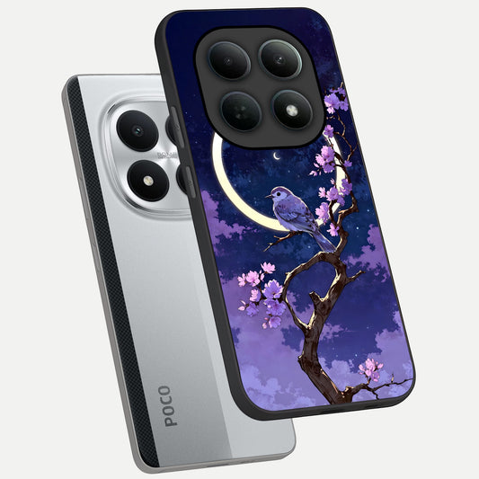  Celestial Bird Blossom phone case For Poco M8 Pro showing premium glass back cover with detailed artwork