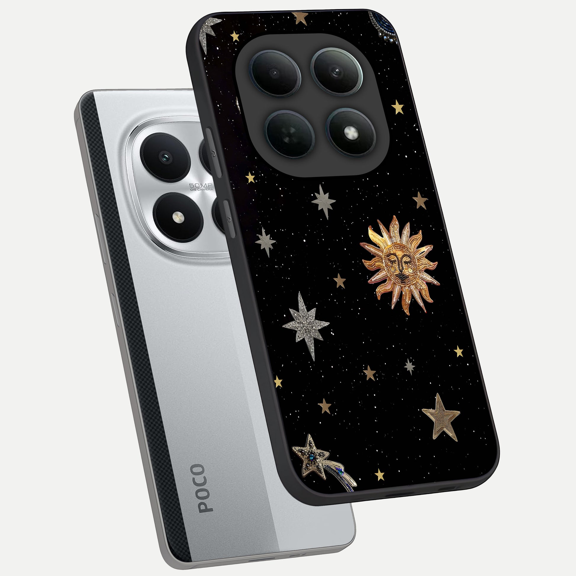  Celestial Moon With Stars phone case For Poco M8 Pro showing premium glass back cover with detailed artwork