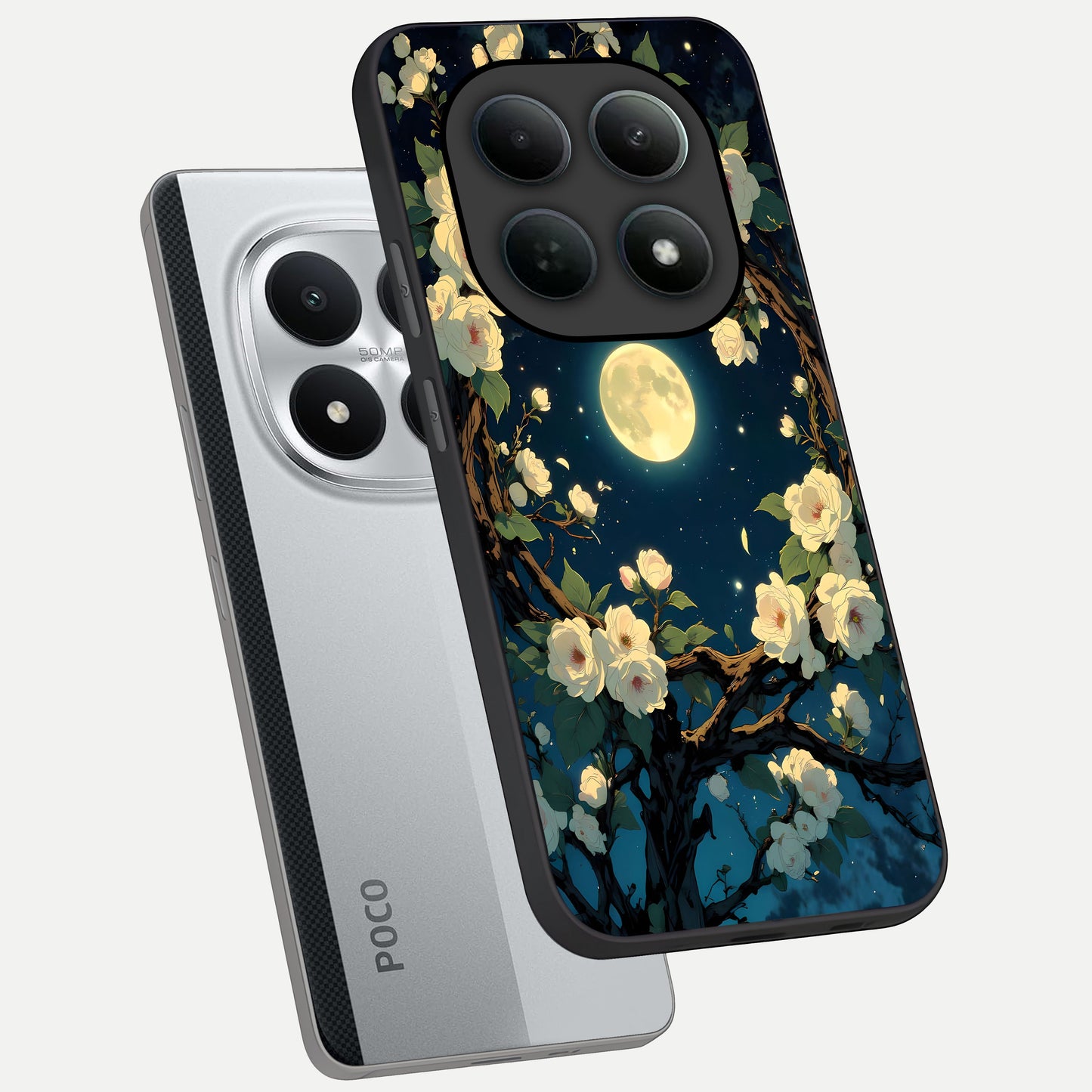  Celestial Moon And Flower phone case For Poco M8 Pro showing premium glass back cover with detailed artwork