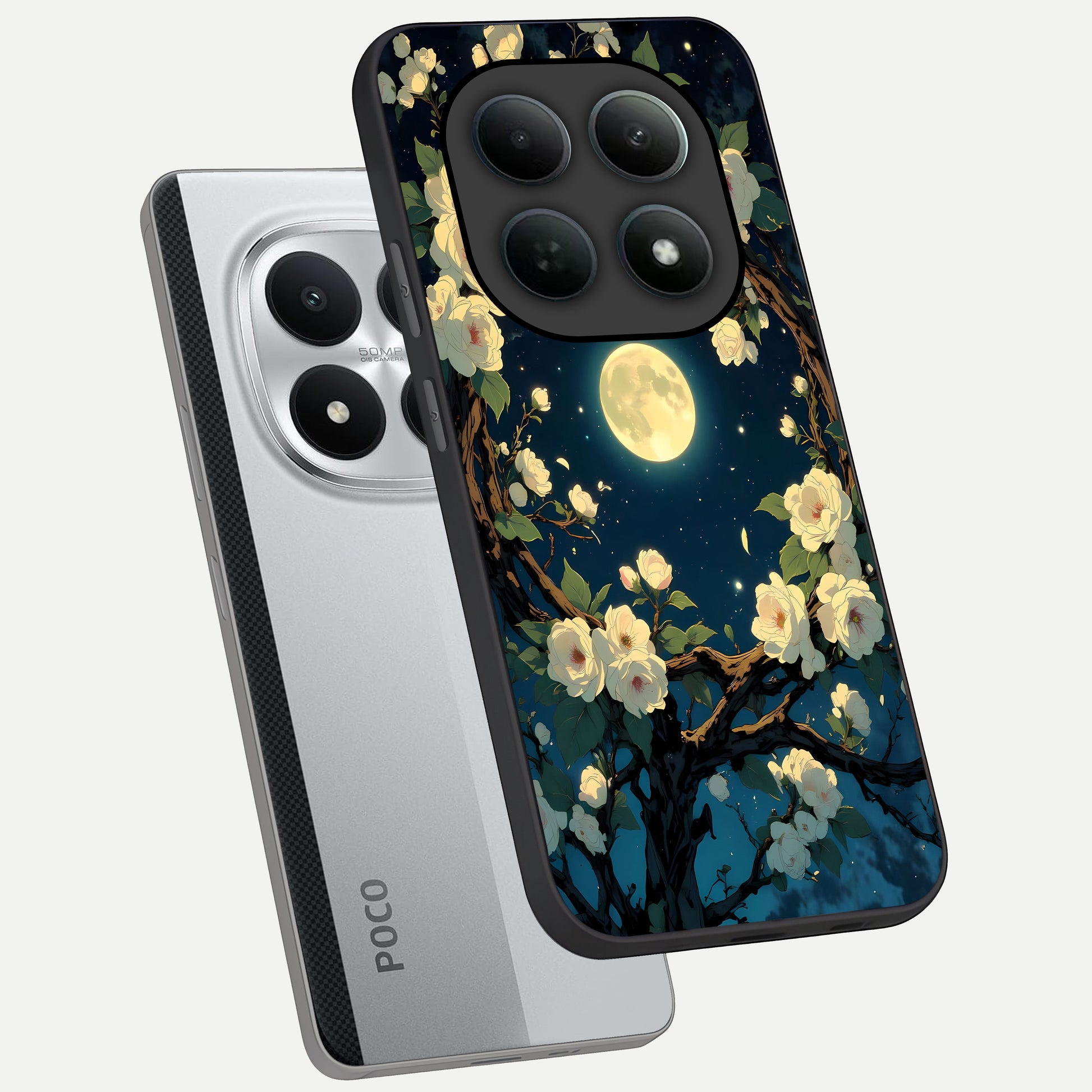  Celestial Moon And Flower phone case For Poco M8 Pro showing premium glass back cover with detailed artwork