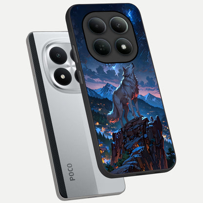  Celestial Wolf Howl phone case For Poco M8 Pro showing premium glass back cover with detailed artwork