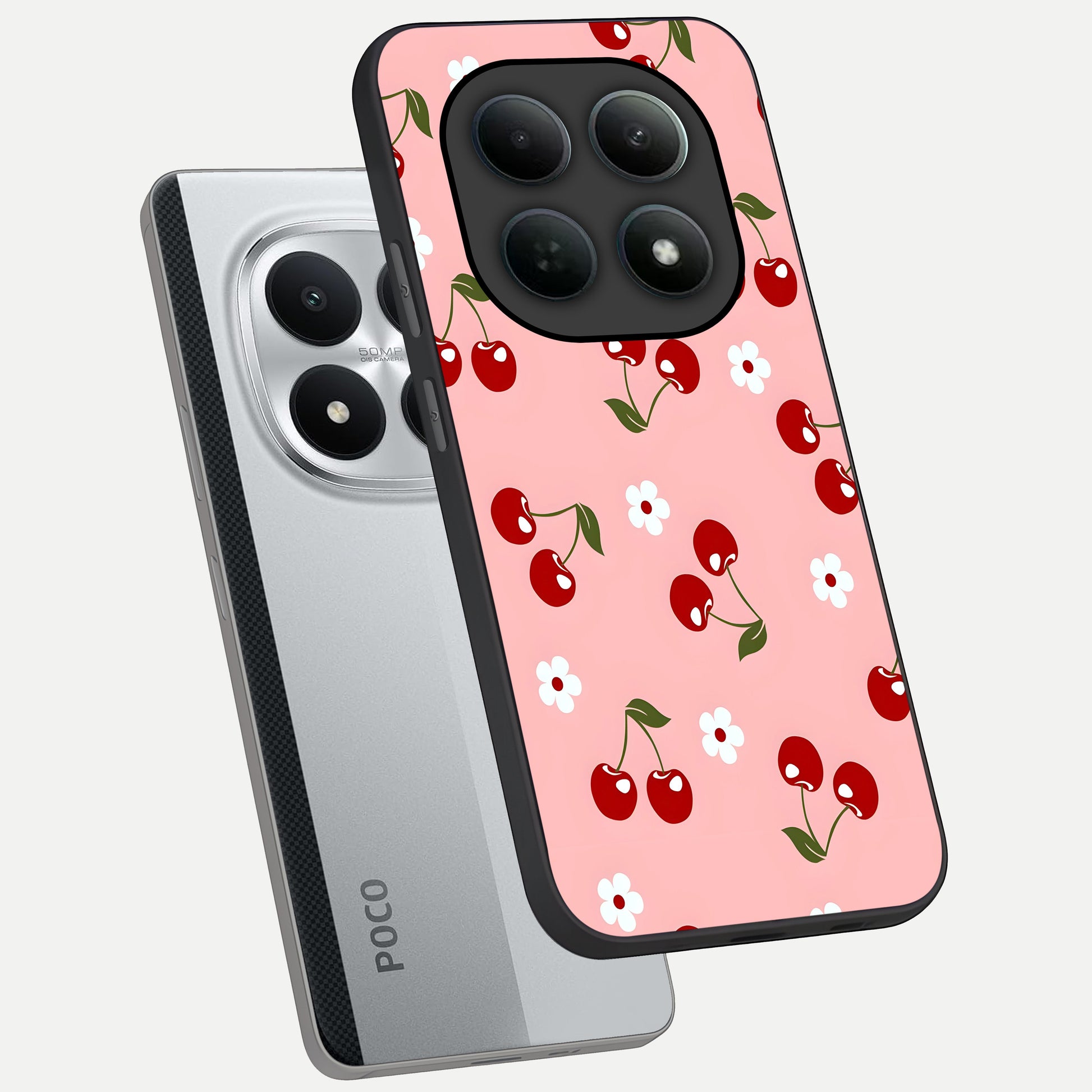  Cherry Love Mood phone case For Poco M8 Pro showing premium glass back cover with detailed artwork