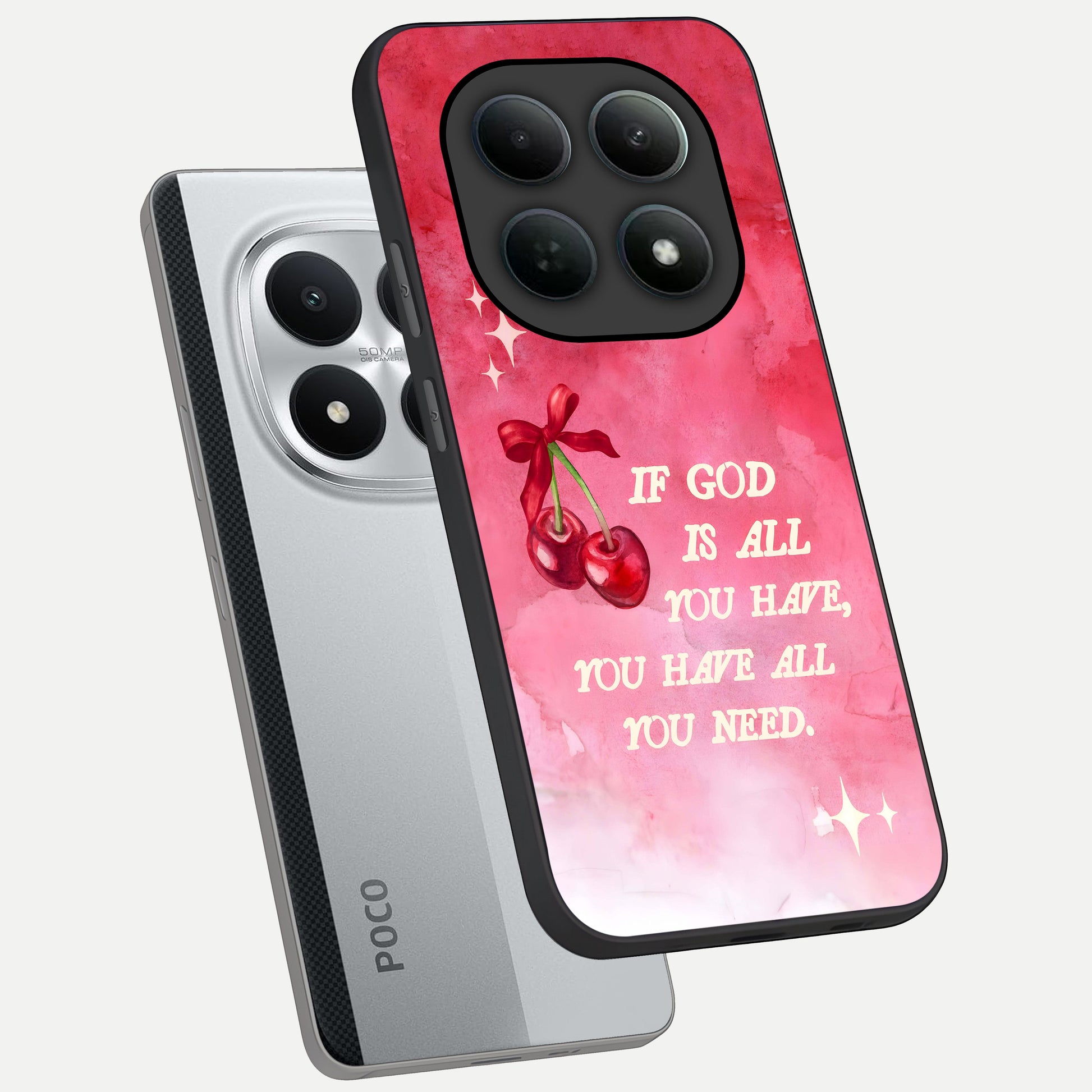  Cherry Quote phone case For Poco M8 Pro showing premium glass back cover with detailed artwork