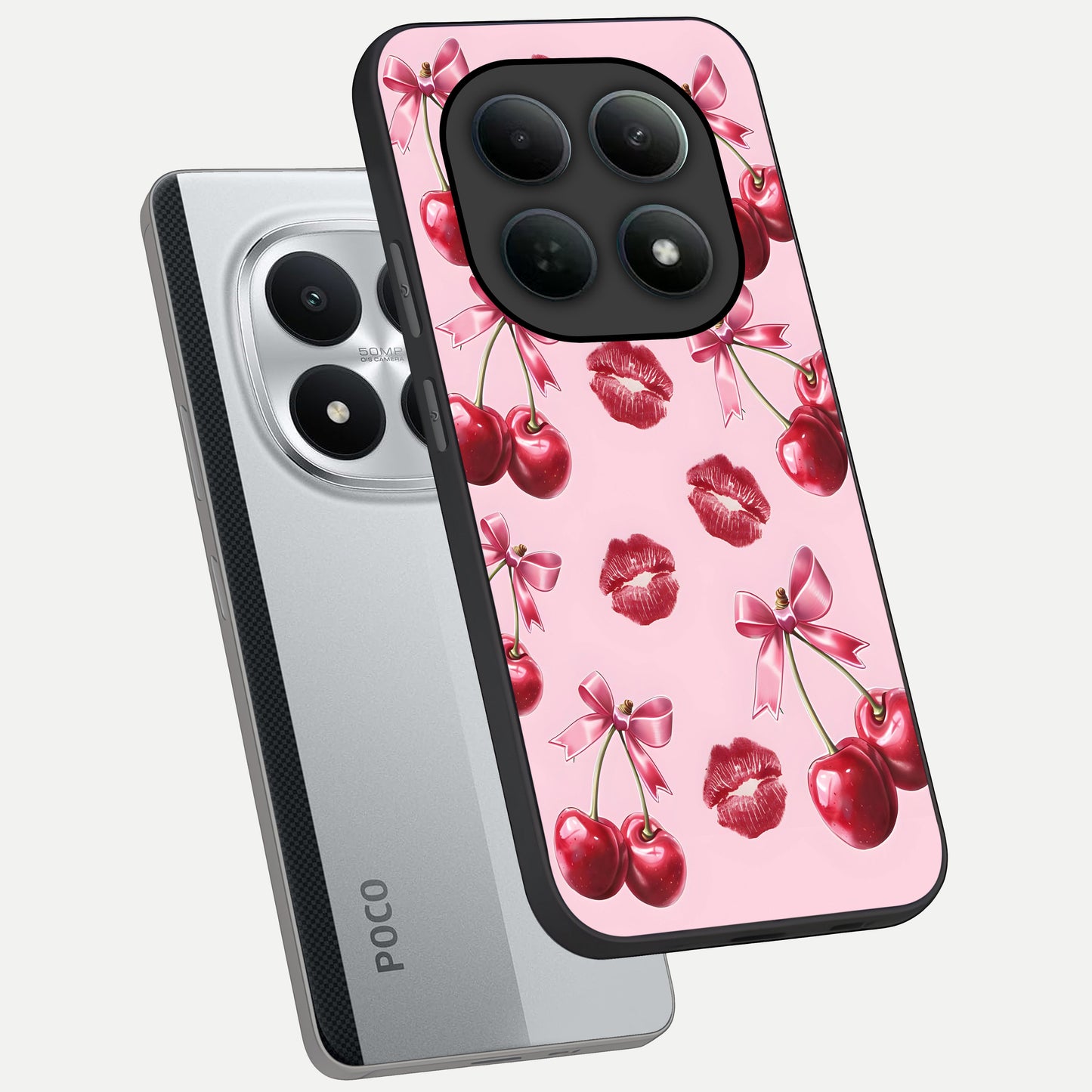  Cherry With Lips phone case For Poco M8 Pro showing premium glass back cover with detailed artwork