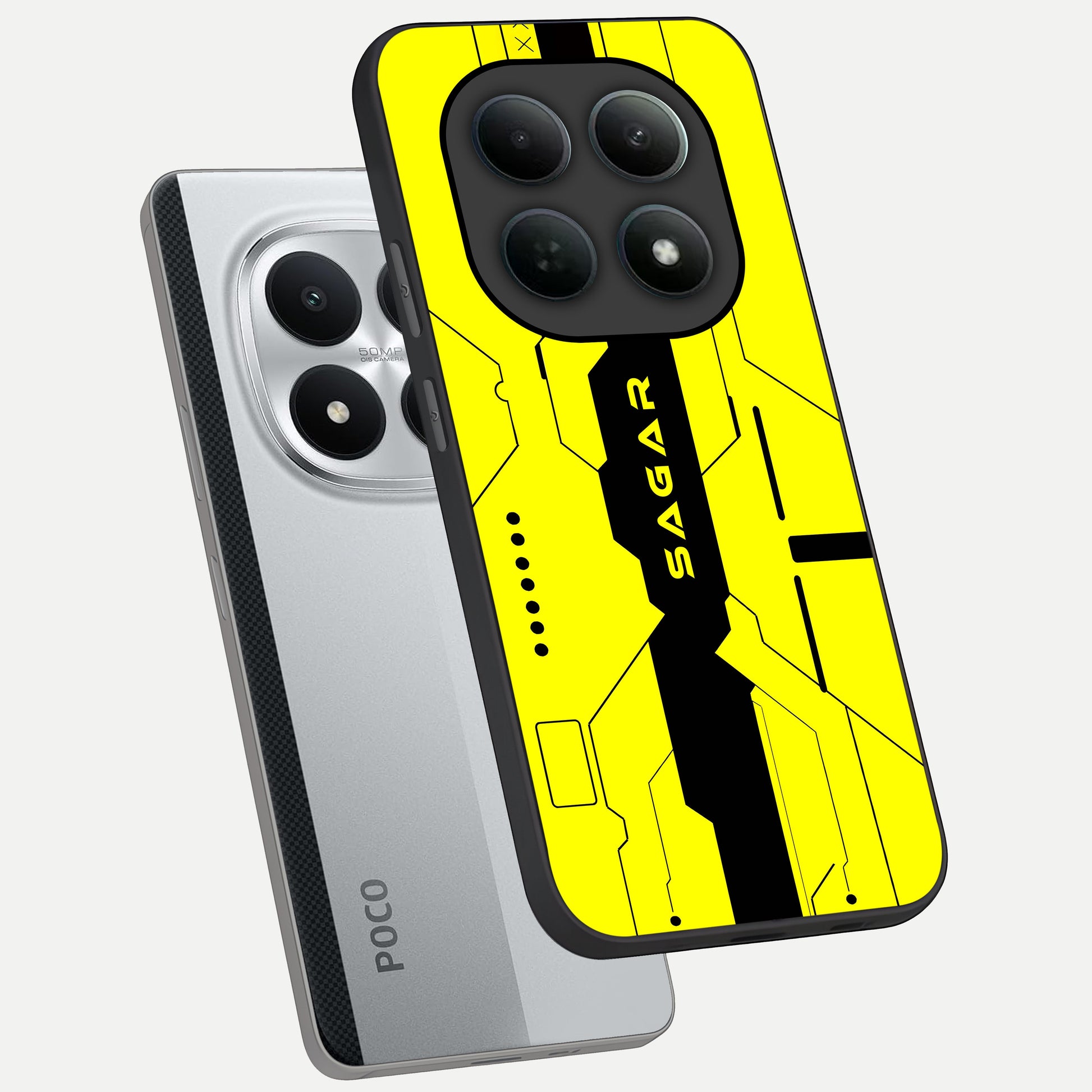  Circuit CYBERPUNK Custom Name phone case For Poco M8 Pro showing premium glass back cover with detailed artwork