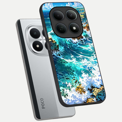  Coastal Blue Waves phone case For Poco M8 Pro showing premium glass back cover with detailed artwork