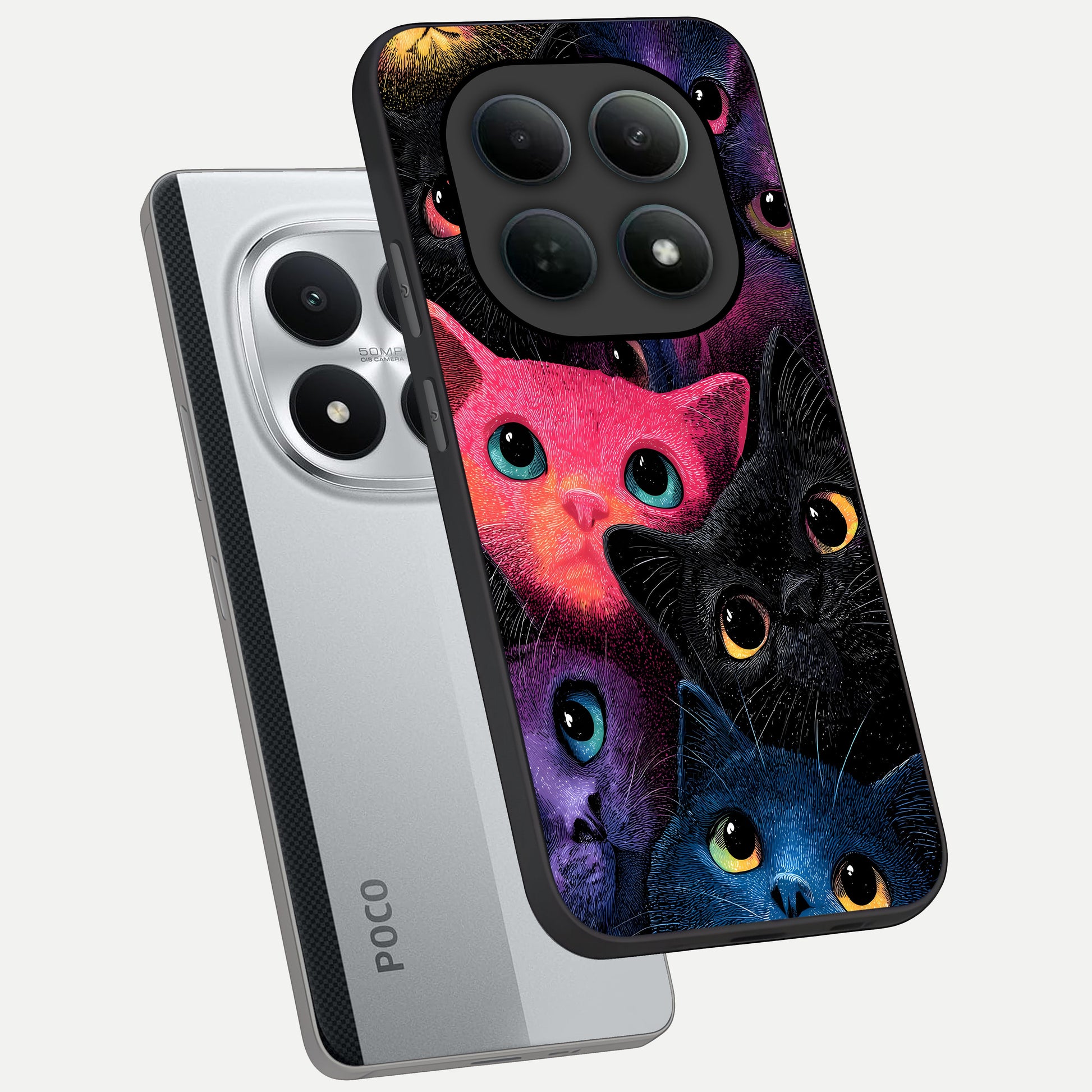  Cosmic Cats Dreams phone case For Poco M8 Pro showing premium glass back cover with detailed artwork