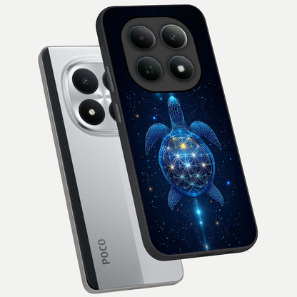  Crimson Blue Turtle phone case For Poco M8 Pro showing premium glass back cover with detailed artwork