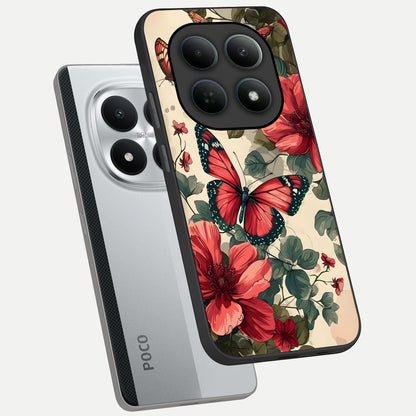  Crimson Butterfly Garden phone case For Poco M8 Pro showing premium glass back cover with detailed artwork