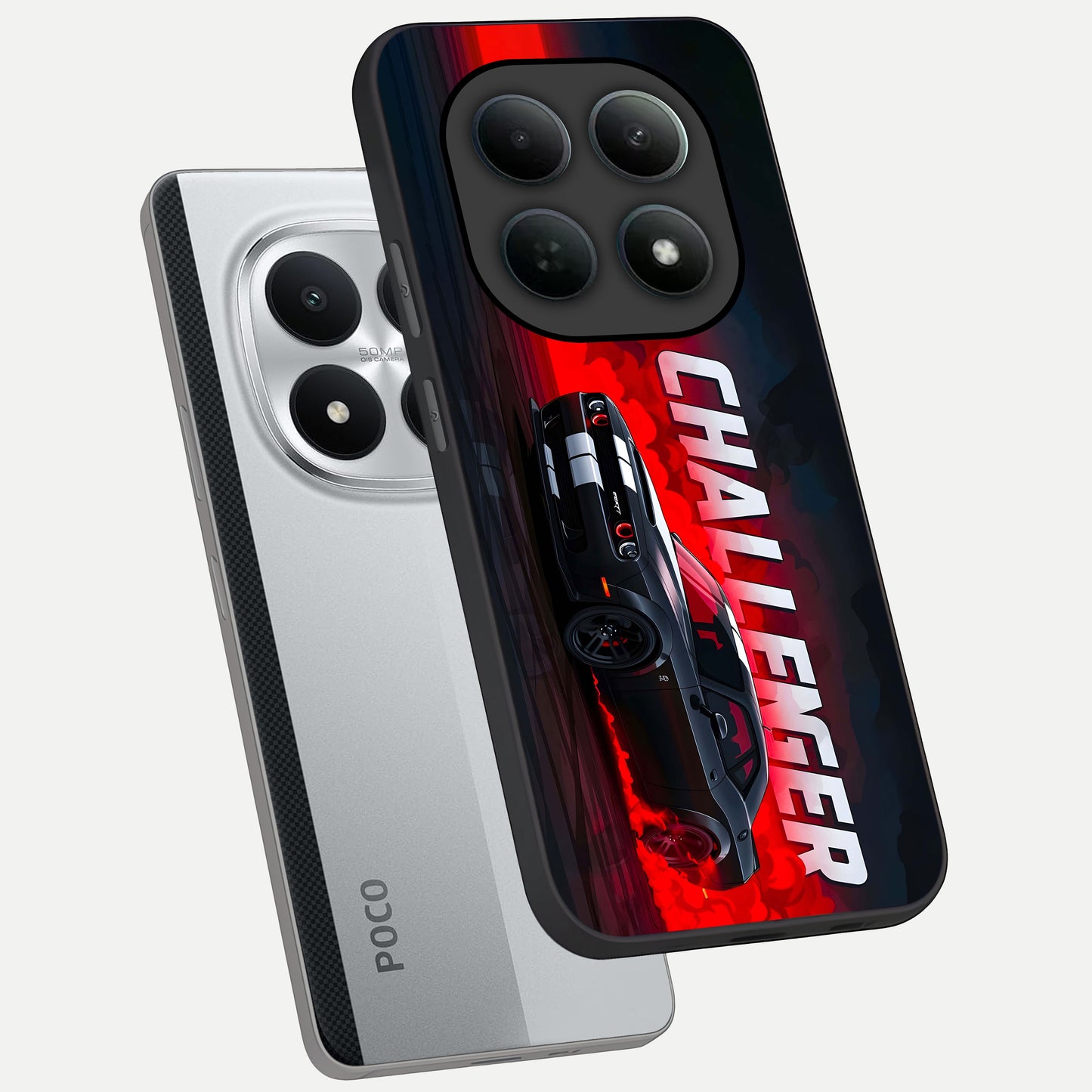  Crimson Challenger Fury phone case For Poco M8 Pro showing premium glass back cover with detailed artwork