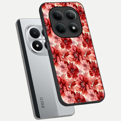  Crimson Love Petals phone case For Poco M8 Pro showing premium glass back cover with detailed artwork