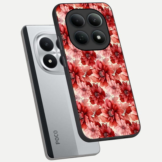  Crimson Love Petals phone case For Poco M8 Pro showing premium glass back cover with detailed artwork