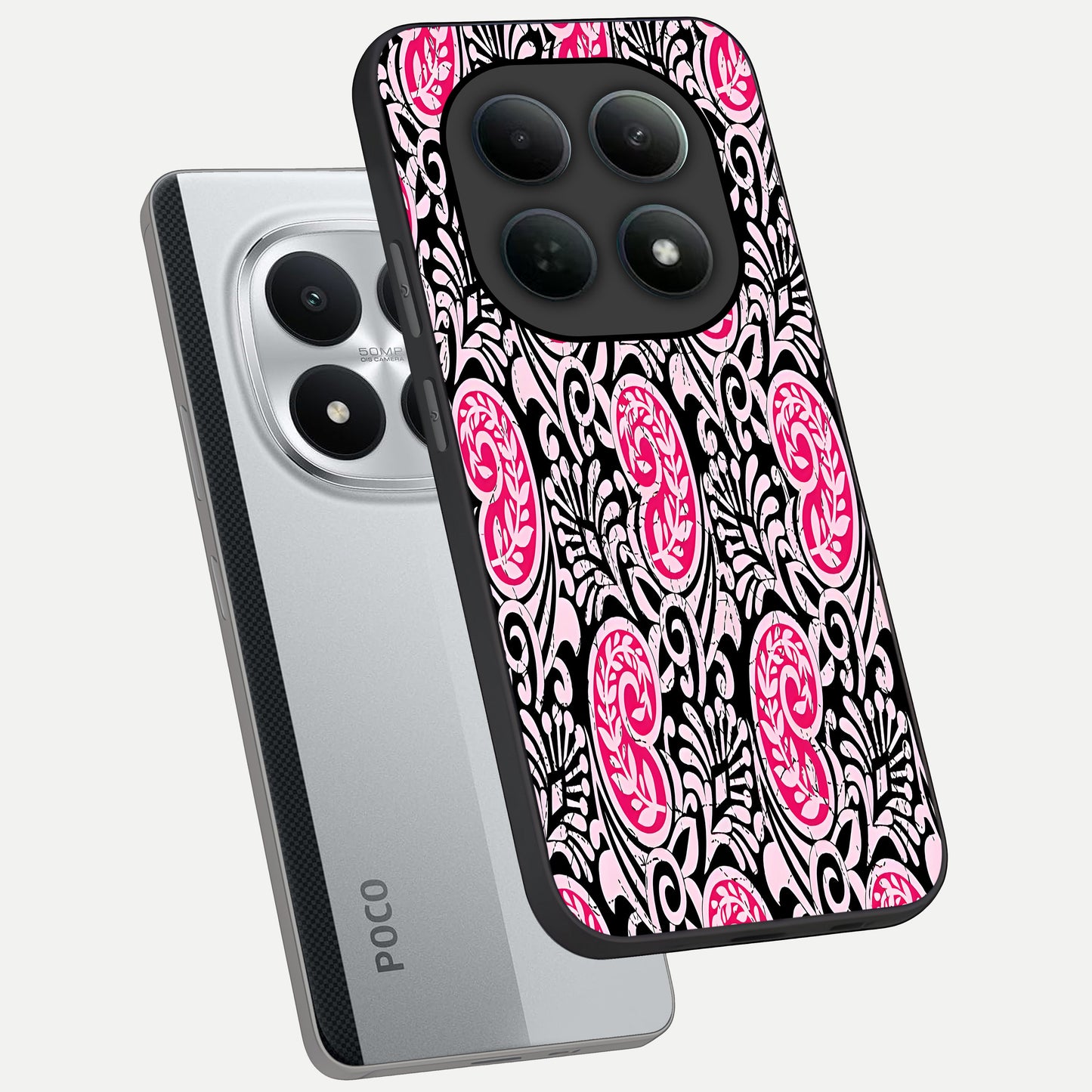  Crimson Paisley Charm phone case For Poco M8 Pro showing premium glass back cover with detailed artwork