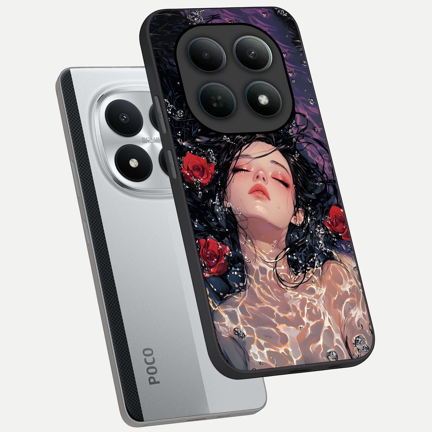  Crimson Rose Serenity phone case For Poco M8 Pro showing premium glass back cover with detailed artwork