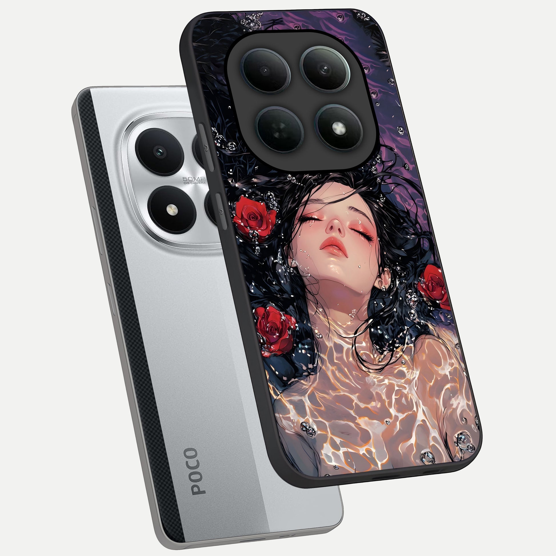  Crimson Rose Serenity phone case For Poco M8 Pro showing premium glass back cover with detailed artwork