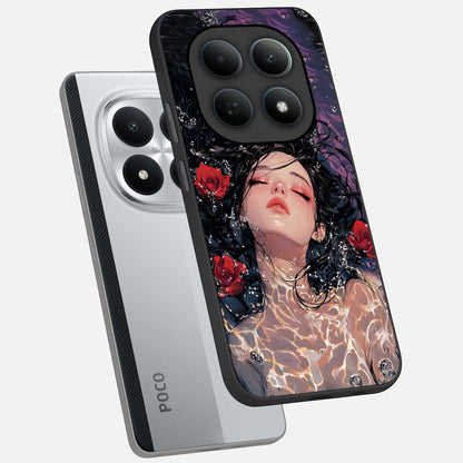  Crimson Rose Serenity phone case For Poco M8 Pro showing premium glass back cover with detailed artwork
