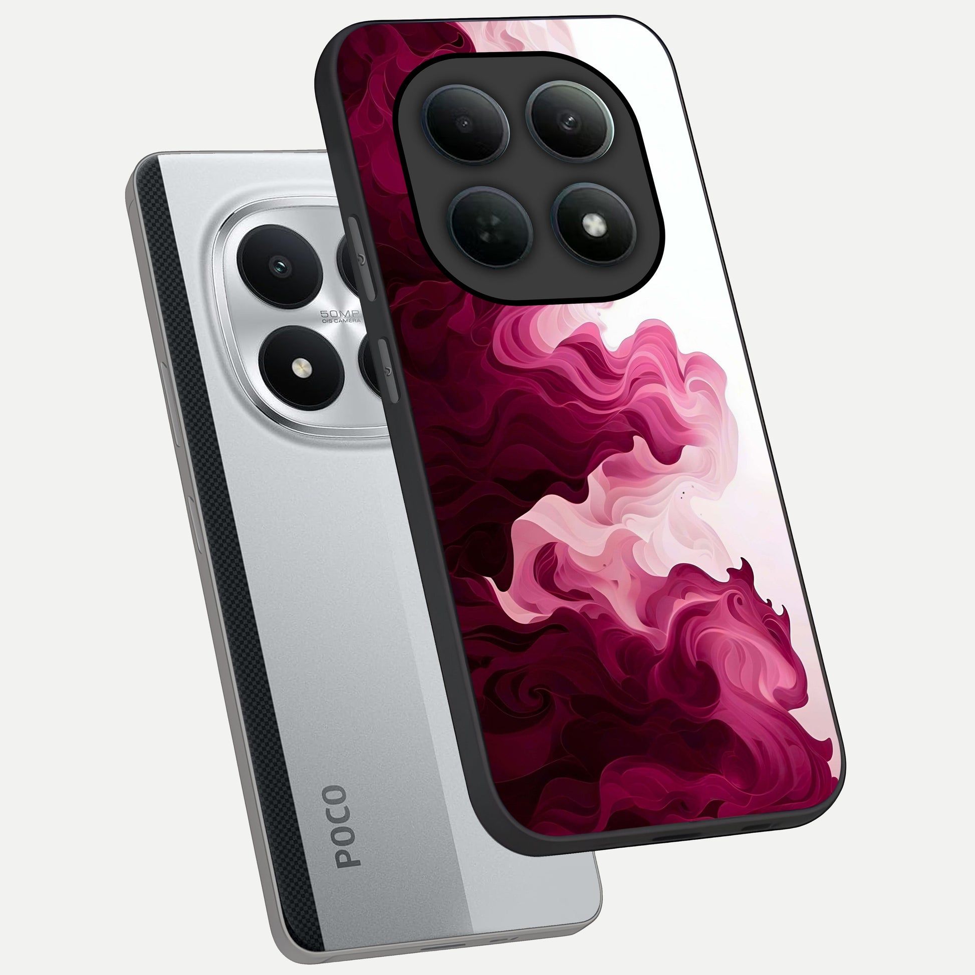  Crimson Wave Flow phone case For Poco M8 Pro showing premium glass back cover with detailed artwork