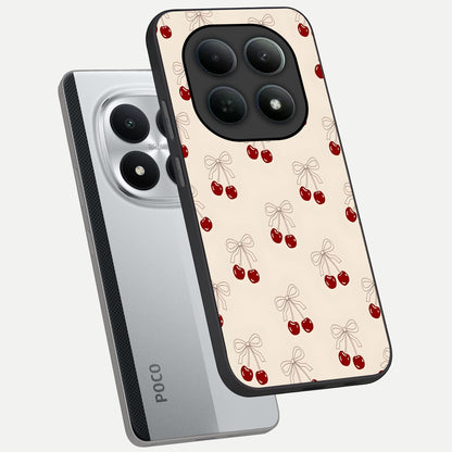  Cute Cherry Pattern phone case For Poco M8 Pro showing premium glass back cover with detailed artwork