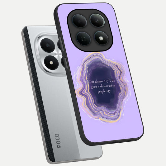  Damned People Quote phone case For Poco M8 Pro showing premium glass back cover with detailed artwork