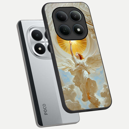  Divine Light Angel phone case For Poco M8 Pro showing premium glass back cover with detailed artwork