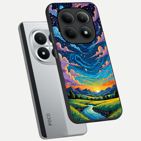  Dreamy Night Landscape phone case For Poco M8 Pro showing premium glass back cover with detailed artwork