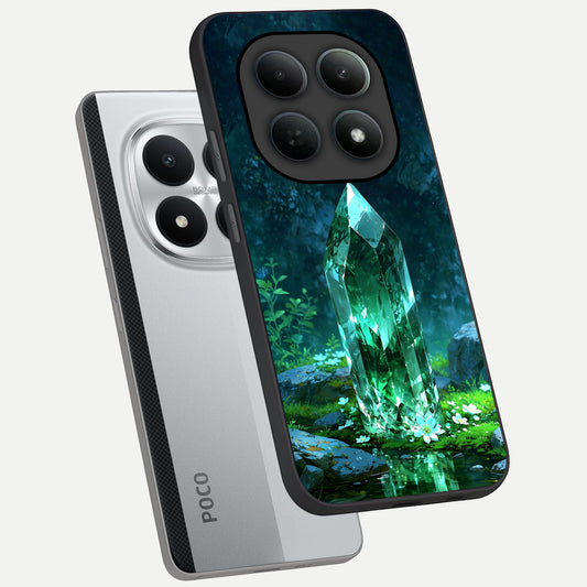  Emerald Light Crystal phone case For Poco M8 Pro showing premium glass back cover with detailed artwork
