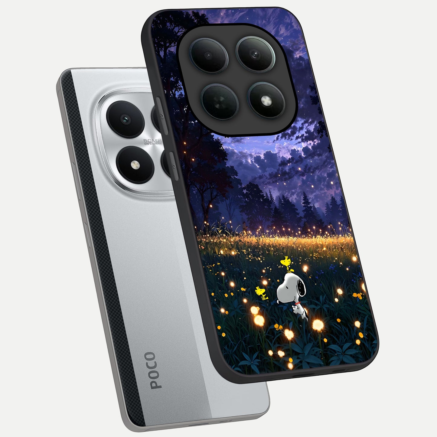  Firefly Meadow Magic phone case For Poco M8 Pro showing premium glass back cover with detailed artwork