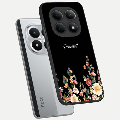  Floral Design Personalized Custom Name phone case For Poco M8 Pro showing premium glass back cover with detailed artwork
