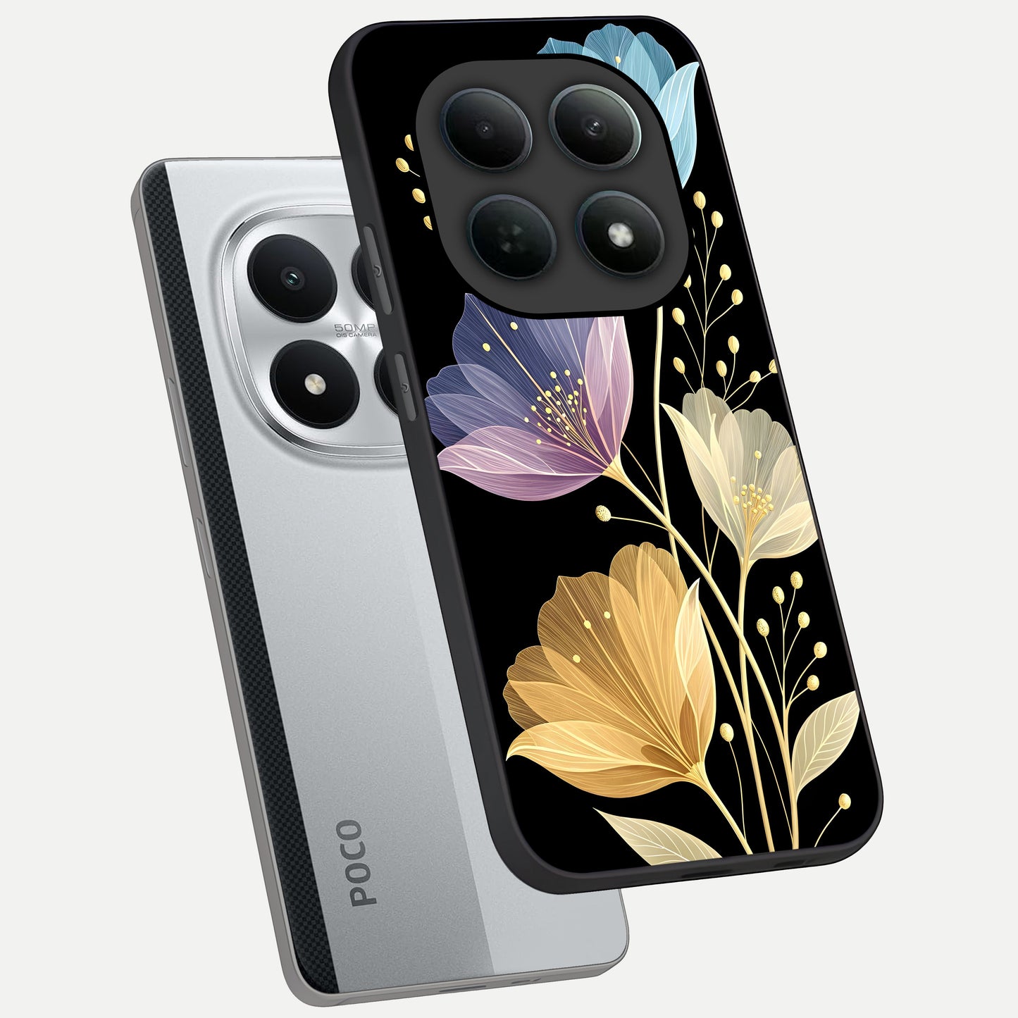  Flower Bloom Glow phone case For Poco M8 Pro showing premium glass back cover with detailed artwork