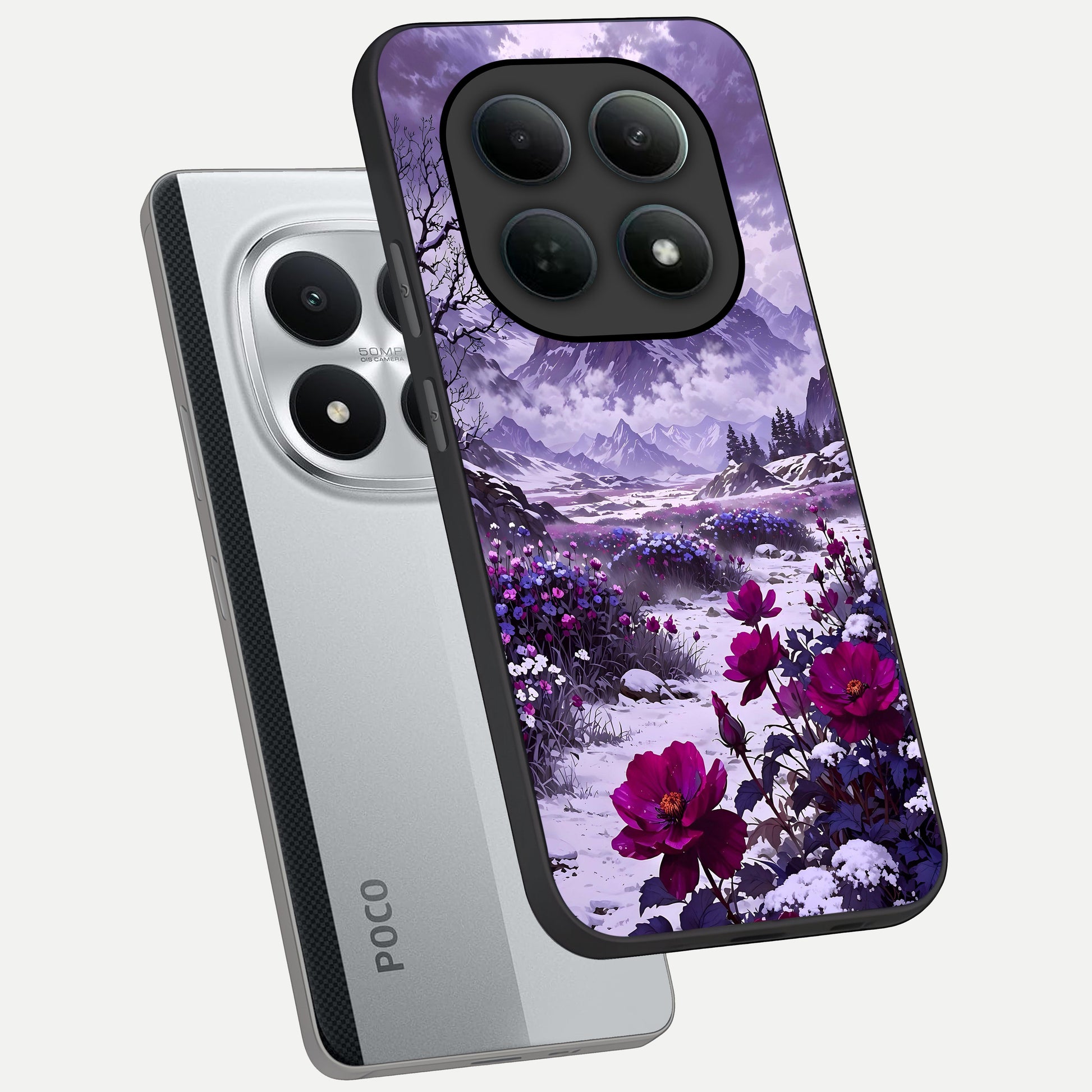  Flower Mountain View phone case For Poco M8 Pro showing premium glass back cover with detailed artwork