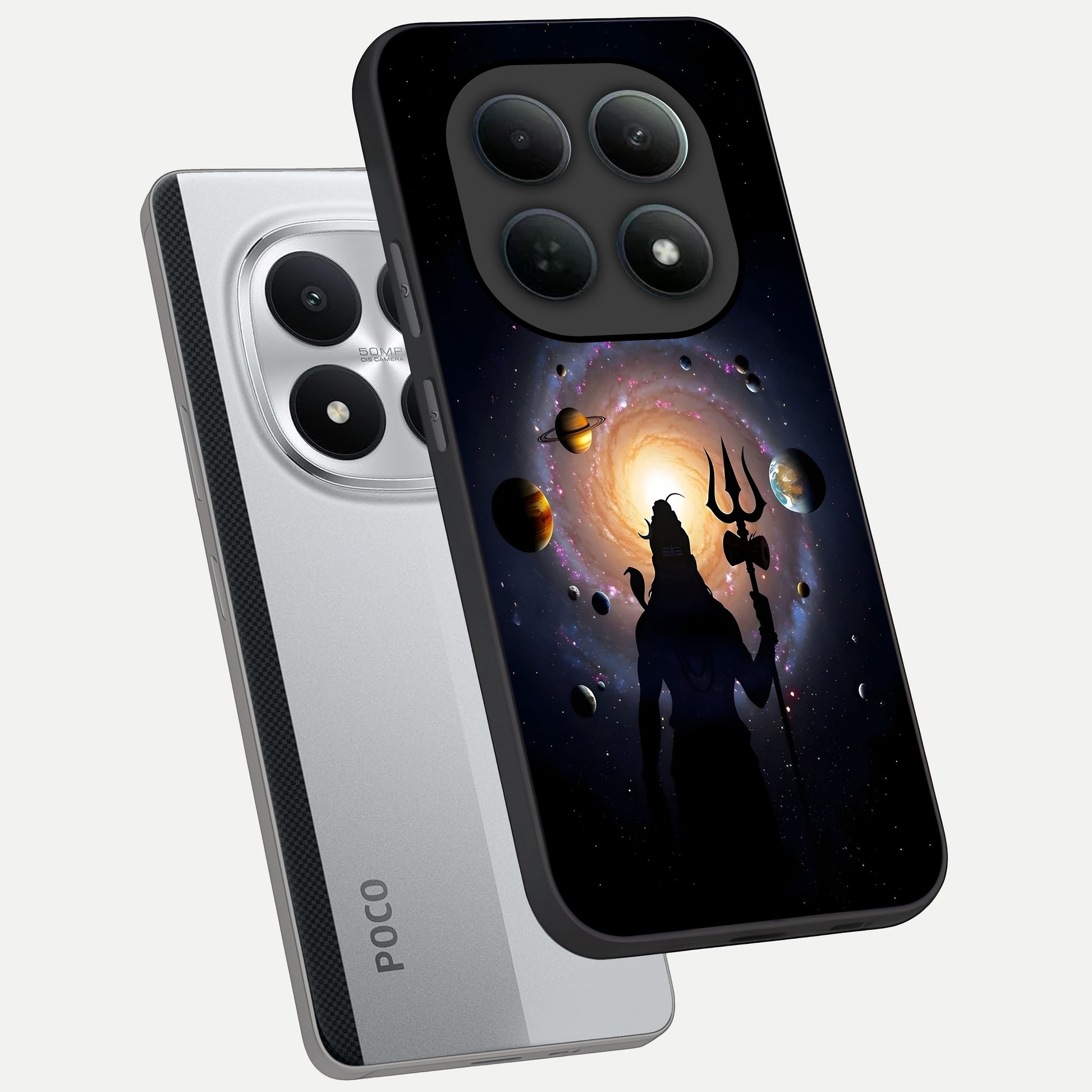  Galactic Shiva Vision phone case For Poco M8 Pro showing premium glass back cover with detailed artwork