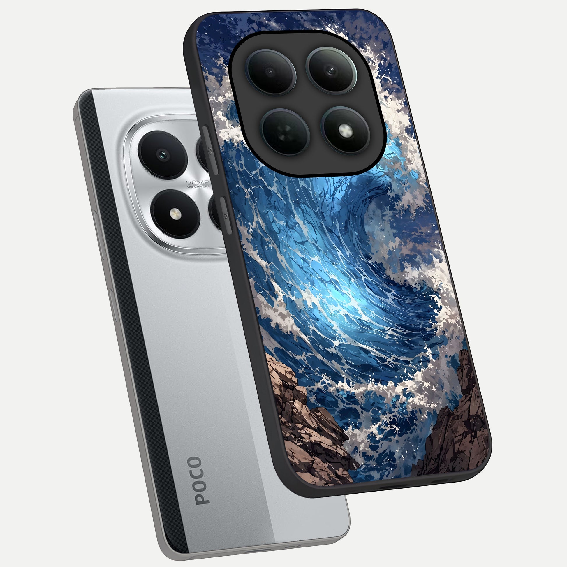  Giant Ocean Wave phone case For Poco M8 Pro showing premium glass back cover with detailed artwork