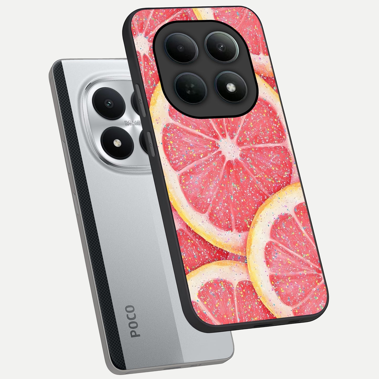  Glitter Grapefruit phone case For Poco M8 Pro showing premium glass back cover with detailed artwork