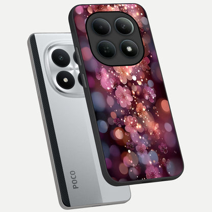  Glowing Petal Bliss phone case For Poco M8 Pro showing premium glass back cover with detailed artwork